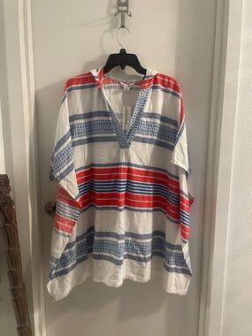 NWT Tommy Bahama S/M White linen Baja-Raja 3/4 Sleeve hoodie Kaftan $135